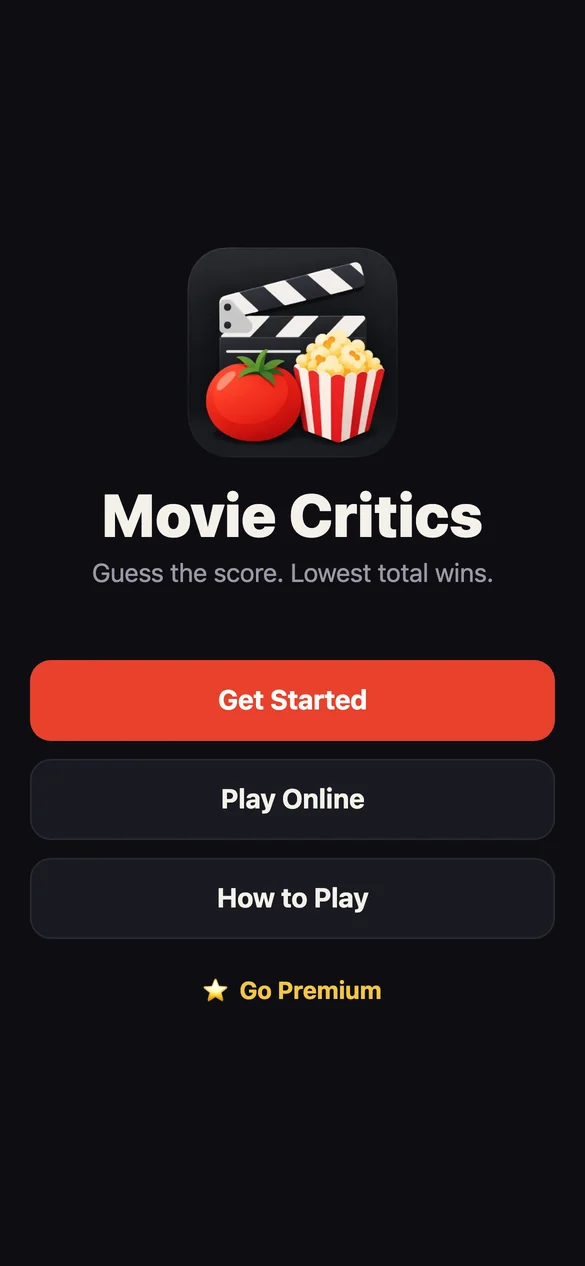 Movie Critics home screen